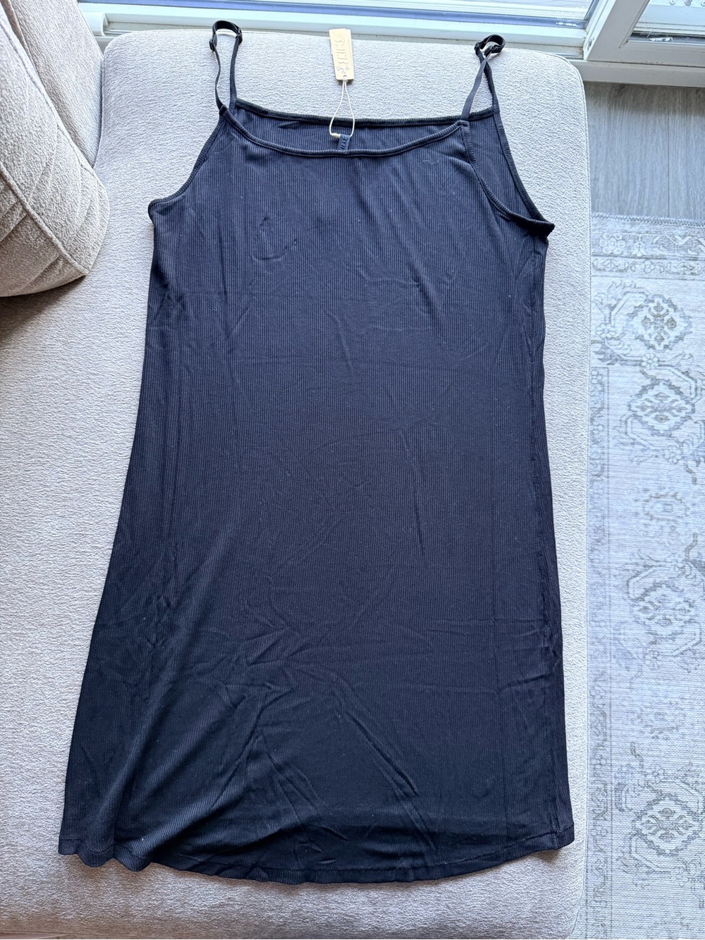 Skims Rib Soft Lounge Mini Black Slip Dress with Adjustable Straps Onyx NWT 2X - Picture 2 of 4